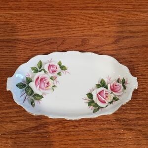 Queen Anne "Madame Butterfly" Roses Bone China 8.5" Serving Dish England